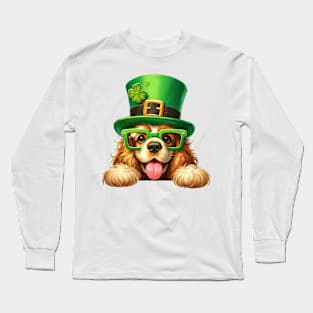 St Patricks Day Peeking Cocker Spaniel Dog Long Sleeve T-Shirt